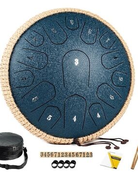 Steel Tongue Drum in Deep Blue with Carry Case and Mallets